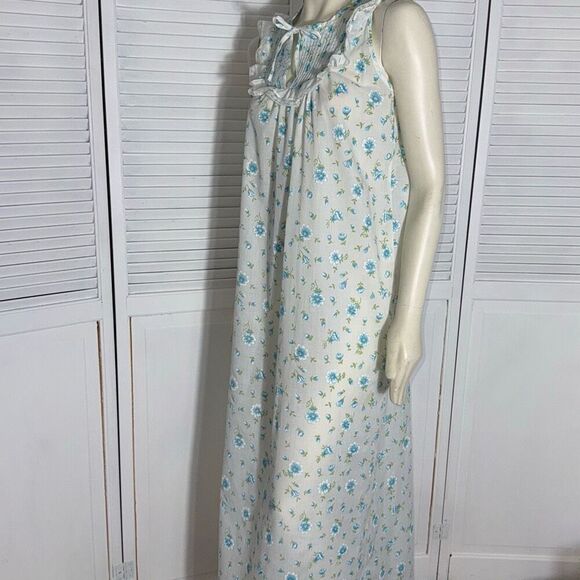 Vintage Amy Sue Blue Floral Prairie Long Sleeveless Nightgown Size Medium - Picture 11 of 15